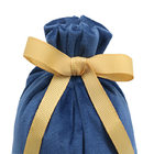 리본 모티브가있는 10x15cm 패브릭 졸라매는 끈 선물 가방 진한 파란색 벨벳 선물 파우치